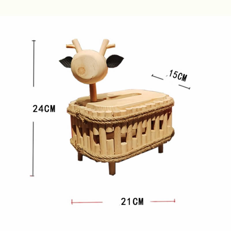 Brief Wooden Stitching Cute Deer Tissue Box