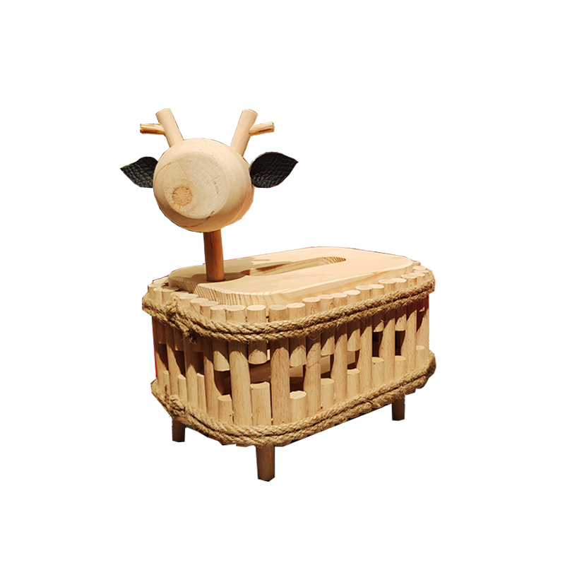 Brief Wooden Stitching Cute Deer Tissue Box