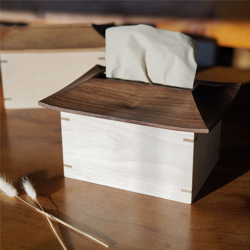 Classic Small House Wooden Tissue Box Desktop Decoration Idea