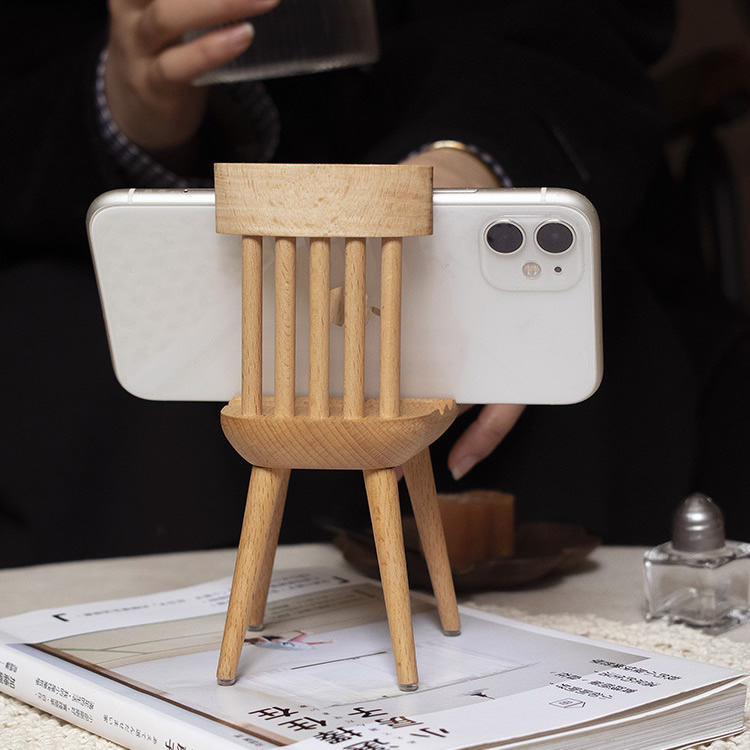 Creative Wooden Chair Mobile Phone Holder&ipad Stand