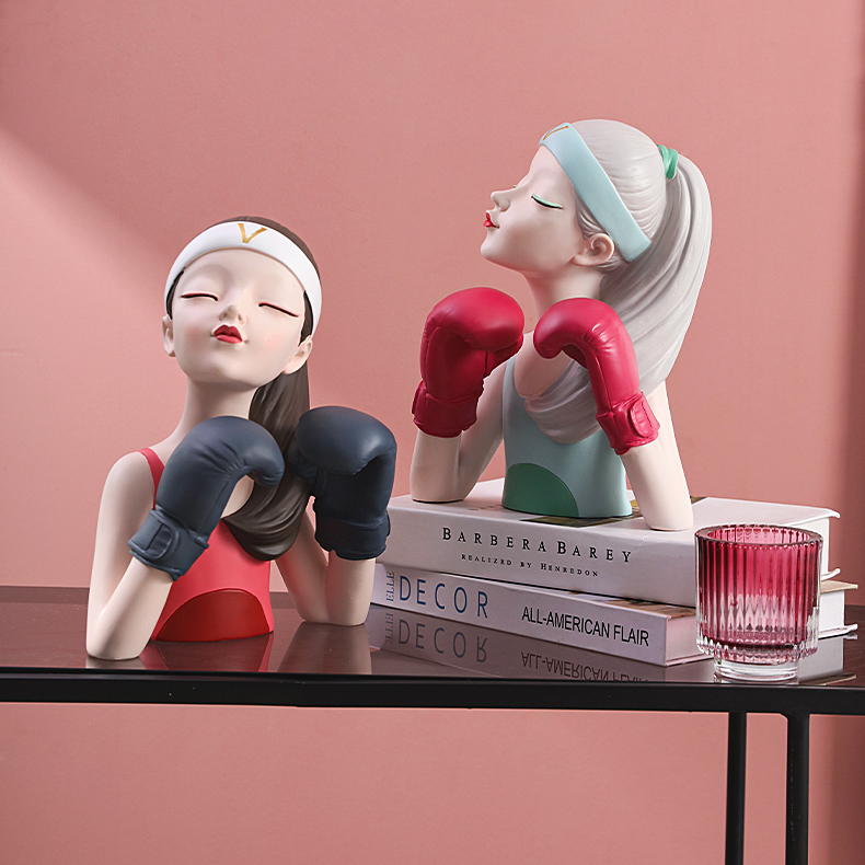 Cute Boxing Girl Art Sculpture Decoration Gift Idea