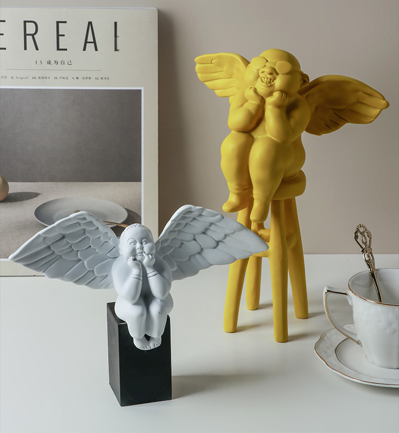 Cute Thinking Little Angel Resin Sculpture Decoration