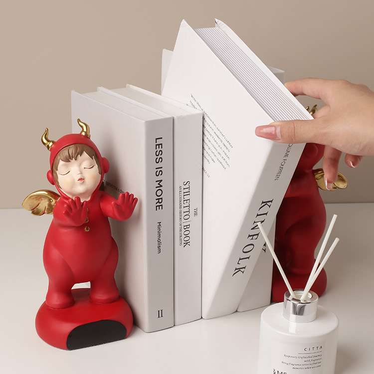 Cute Winged Little Angel Book Standing Resin Sculpture Ornament