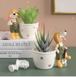 Pastoral Cartoon Dog Desktop Desktop Plant Small Flower Pot