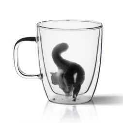 Abstract Cat Double Insulated Glass Milk Cup