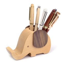 Cute Elephant Pen Holder Wooden Phone Holder