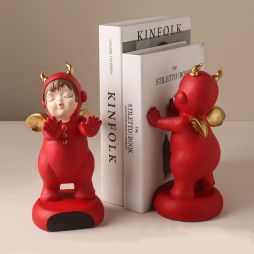 Cute Winged Little Angel Book Standing Resin Sculpture Ornament