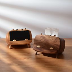 Funny Big Hippo Wooden Tissue Box Phone Holder