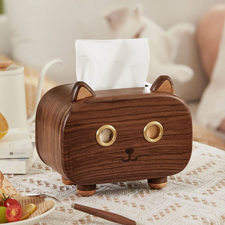 Fun Naughty Cat Black Walnut Tissue Box