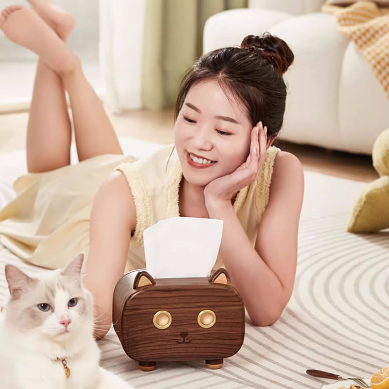 Fun Naughty Cat Black Walnut Tissue Box