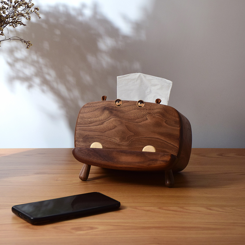 Funny Big Hippo Wooden Tissue Box Phone Holder