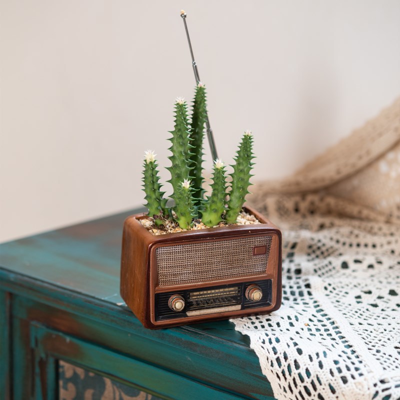 Retro Style Antenna Radio Small Flower Pot