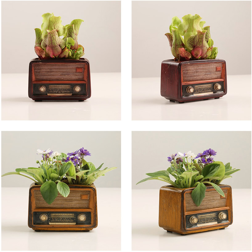 Retro Style Antenna Radio Small Flower Pot