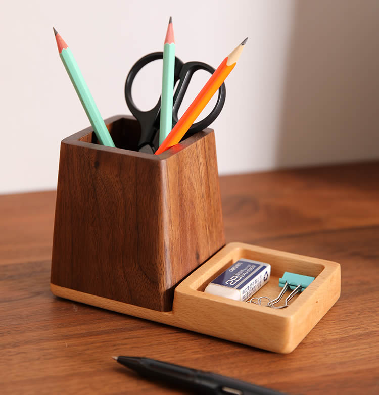 Wooden Pen Holder And Desk Organizer For Stationery Storage