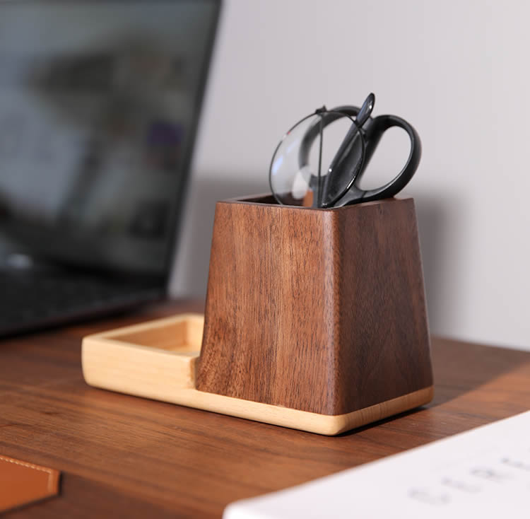 Wooden Pen Holder And Desk Organizer For Stationery Storage