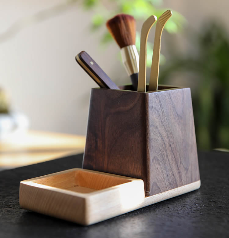 Wooden Pen Holder And Desk Organizer For Stationery Storage